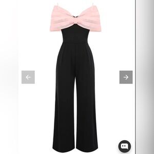 🌺✨Vintage Vixen Vibes! Retro Stage Pink Bow Pearl Strap Jumpsuit!